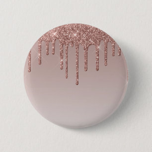Rose Gold Glitter Liquid Drips 6 Cm Round Badge