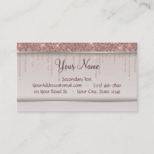Rose Gold Glitter Liquid Drips Business Card