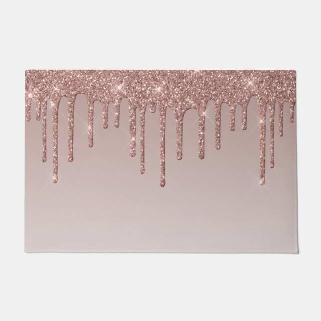 Rose Gold Glitter Liquid Drips Doormat (Front)
