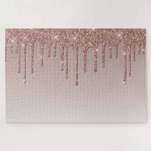 Rose Gold Glitter Liquid Drips Jigsaw Puzzle (Horizontal)