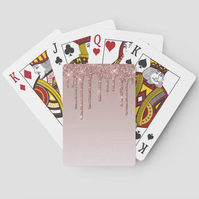 Rose Gold Glitter Liquid Drips Playing Cards (Back)
