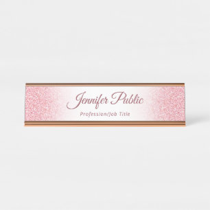 Rose Gold Glitter Look Elegant Modern Template Desk Name Plate