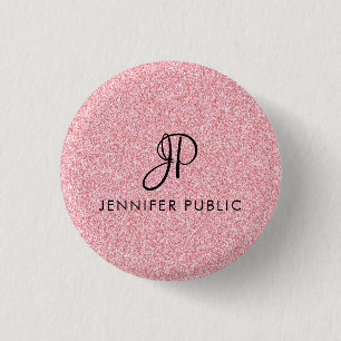 Rose Gold Glitter Look Monogram Template Elegant 3 Cm Round Badge