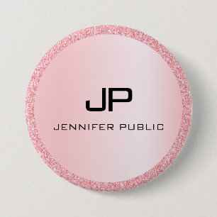 Rose Gold Glitter Look Monogrammed Template 7.5 Cm Round Badge