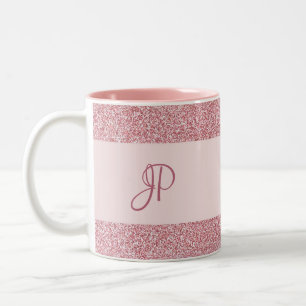 Rose Gold Glitter Look Monogrammed Trendy Template Two-Tone Coffee Mug