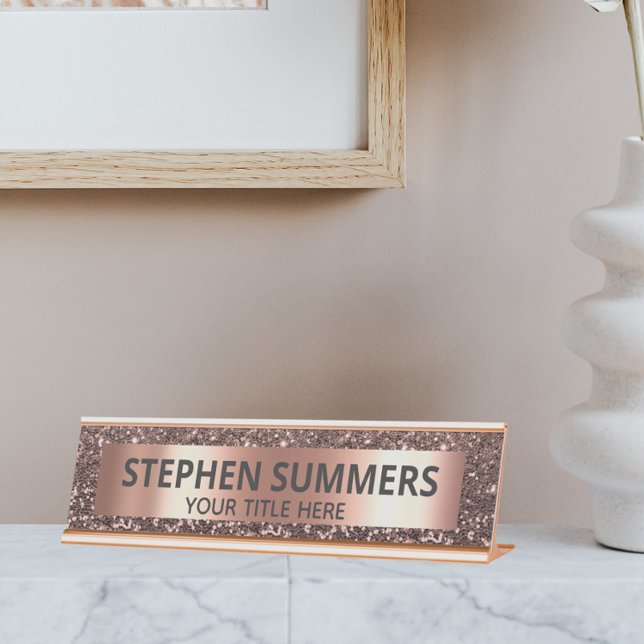 Rose Gold Glitter Look Sparkle Glam Custom Desk Name Plate (Creator Uploaded)