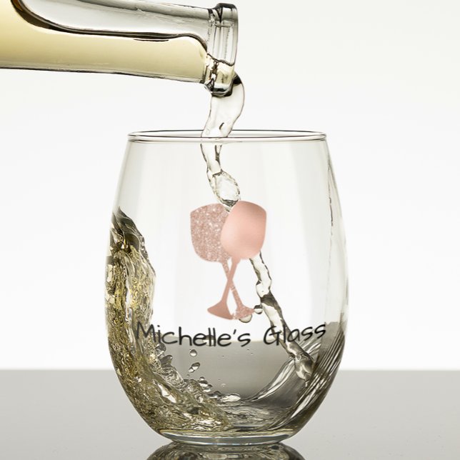 Rose Gold Glitter look  Stemless Wine Glass (Creator Uploaded)