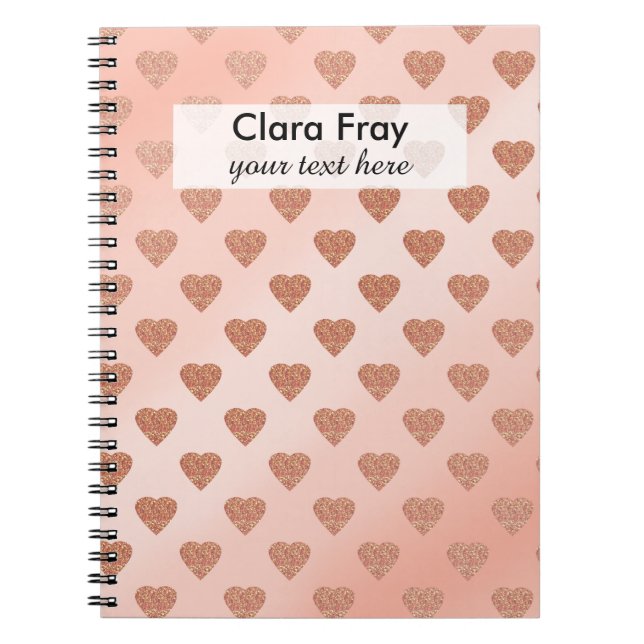 rose gold glitter love hearts polka dots pattern spiral notebook (Front)