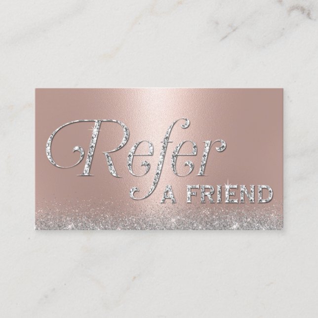 Rose Gold Glitter Lux Typography Salon Referral Card (Front)