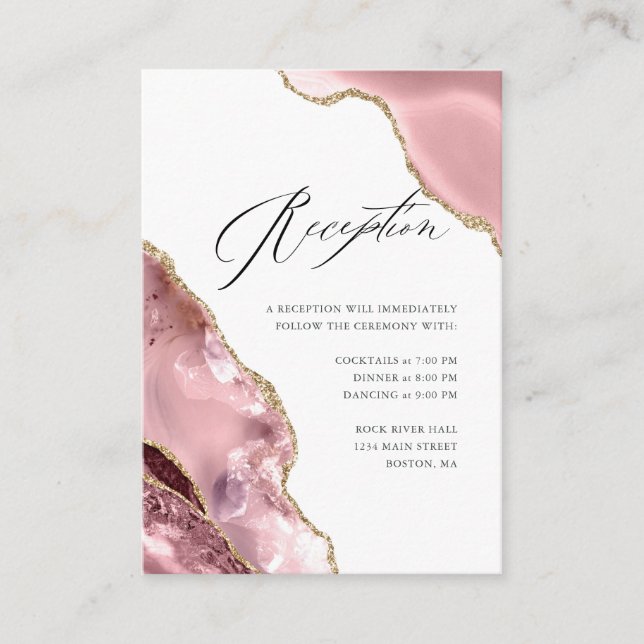 Rose Gold Glitter Luxury Wedding Reception Enclosure Card (Front)