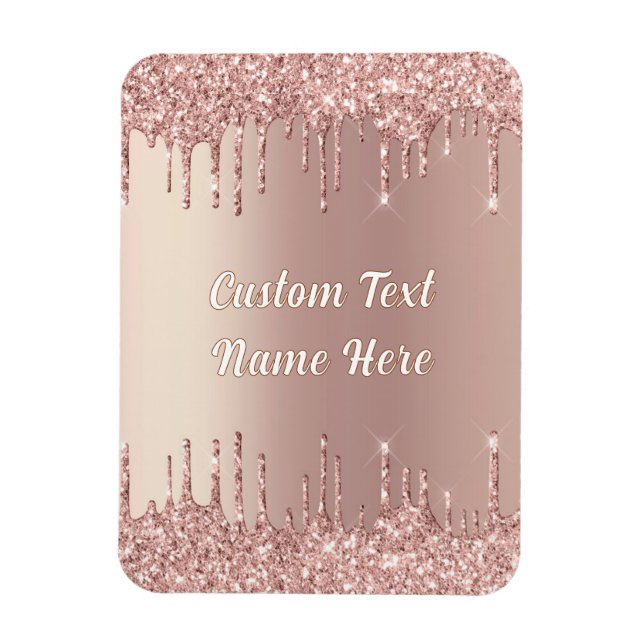 Rose Gold Glitter Magnet with Custom Text Name (Vertical)