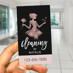 Rose Gold Glitter Maid House Cleaning Service Business Card