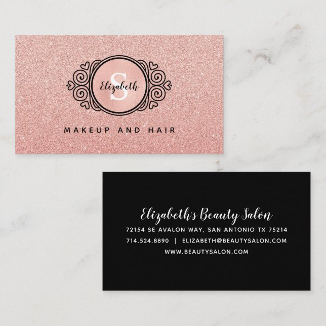 Rose Gold Glitter Makeup Artist Hair Salon Busines Business Card (Front/Back)