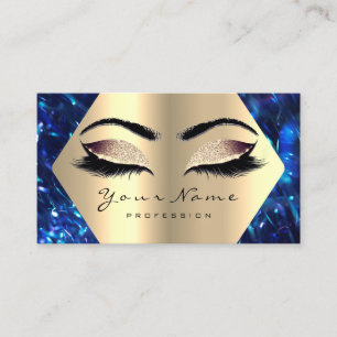 Rose Gold Glitter Makeup Artist Lashes Blue Navy Business Card