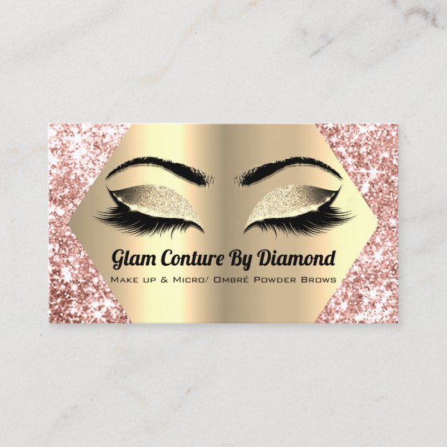 Rose Gold Glitter Makeup Artist Lashes Blush Business Card (Front)