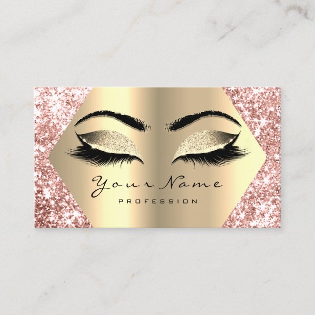 Rose Gold Glitter Makeup Artist Lashes Logo Business Card (Front)