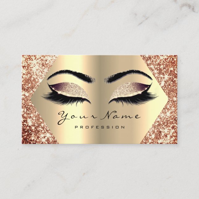 Rose Gold Glitter Makeup Lashes Appointment Card (Front)