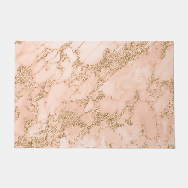 Rose gold glitter marble abstract doormat (Front)