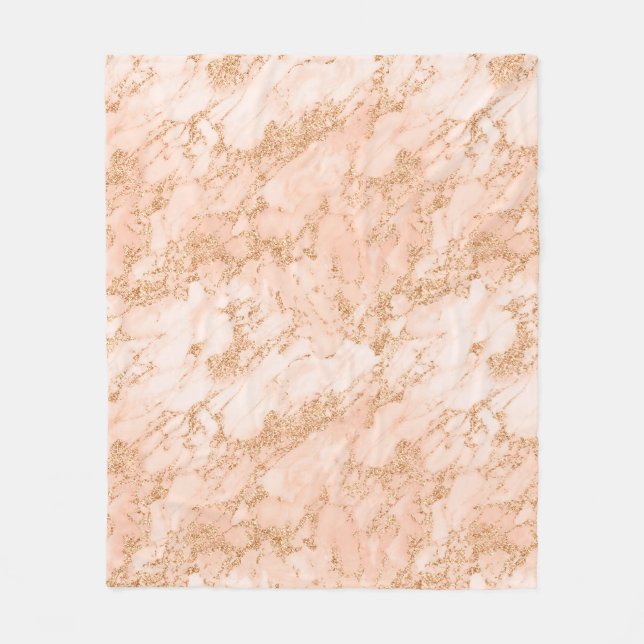 Rose gold glitter marble abstract fleece blanket (Front)
