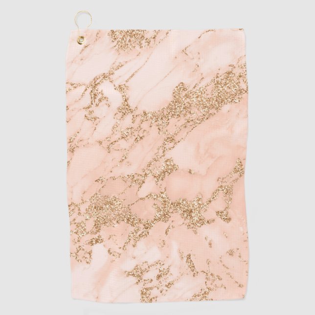 Rose gold glitter marble abstract golf towel (Front)