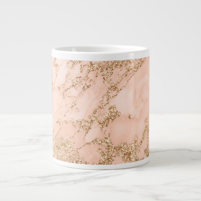 Rose gold glitter marble abstract large coffee mug (Front)
