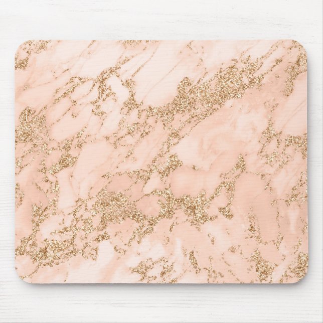 Rose gold glitter marble abstract mouse pad (Front)