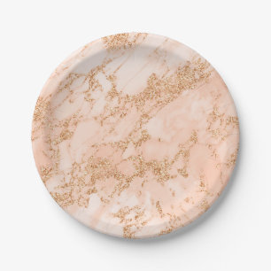 Rose gold glitter marble abstract paper plate