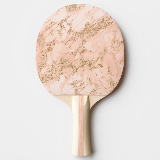 Rose gold glitter marble abstract ping pong paddle (Front)