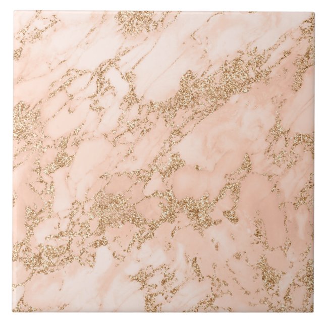 Rose gold glitter marble abstract tile (Front)