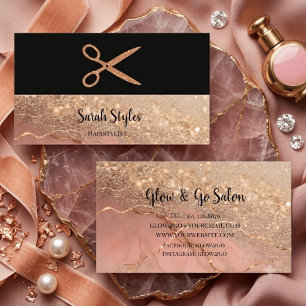 Rose Gold Glitter Marble & Black Hair Stylist Business Card