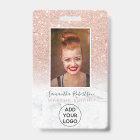 Rose gold glitter marble logo employee photo pass
