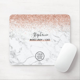 Rose Gold Glitter Marble Logo Your Name Boss Lady Mouse Pad