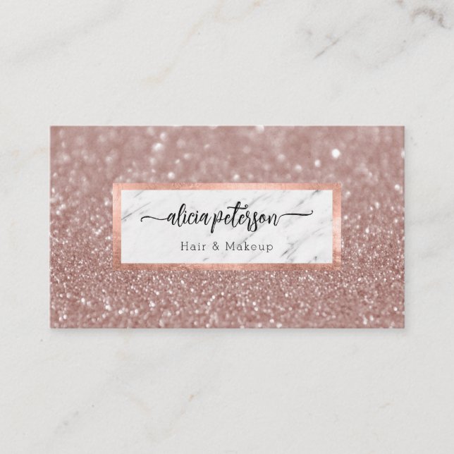 Rose Gold Glitter Marble Makeup Artist Hair Business Card (Front)