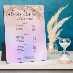 Rose gold glitter marble makeup artist services plaque