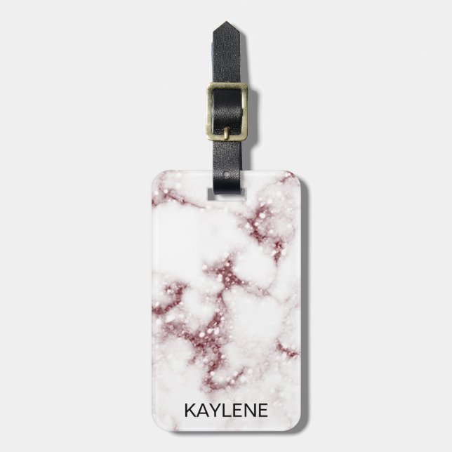 Rose Gold Glitter Marble Personalised Luggage Tag (Front Vertical)
