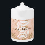 Rose Gold Glitter Marble, Script Name Wht Monogram<br><div class="desc">Rose gold glitter marble design with black script name and large white monogram.</div>