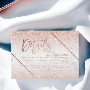 Rose gold glitter marble script wedding direction invitation