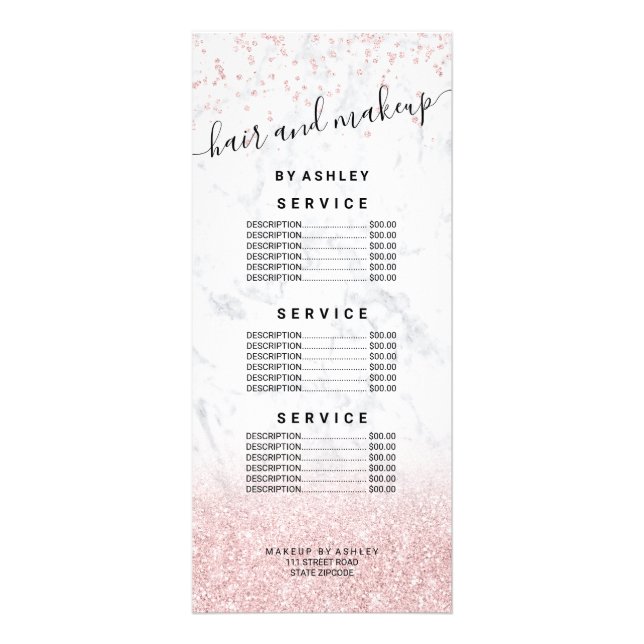 rose gold glitter marble sparkle confetti  price rack card (Front)