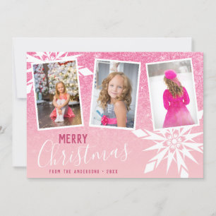 Rose Gold Glitter Merry Christmas Custom Photo Holiday Card