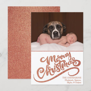 Rose Gold Glitter Merry Christmas Modern Photo Holiday Card