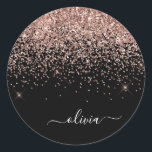 Rose Gold Glitter Metal Monogram Glam Name Classic Round Sticker<br><div class="desc">Rose Gold - Blush Pink Sparkle Glitter Monogram Name Party Sticker Address Labels. This makes the perfect sweet 16 birthday,  wedding,  bridal shower,  anniversary,  baby shower or bachelorette party gift for someone that loves glam luxury and chic styles.</div>