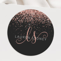 Rose Gold Glitter Metal Monogram Glam Name