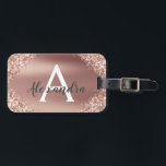 Rose Gold Glitter Metal Monogram Name and Initial Luggage Tag<br><div class="desc">Rose Gold - Blush Pink Brushed Metal Foil Glitter and Sparkle Monogram Name and Initial Luggage Tag. This bag tag is perfect for Back to School,  Work,  or Travelling.</div>
