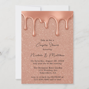 Rose Gold Glitter & Metallic Drips Couples Shower Invitation