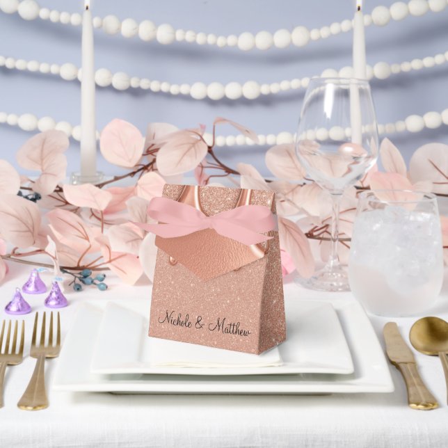 Rose Gold Glitter & Metallic Drips Wedding Favour Box (Wedding)