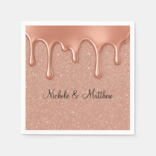 Rose Gold Glitter & Metallic Drips Wedding Napkin