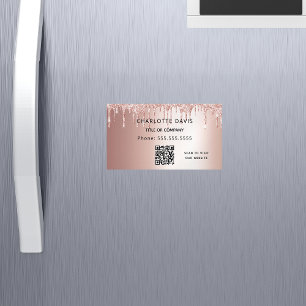 Rose gold glitter metallic elegant QR code Magnetic Business Card