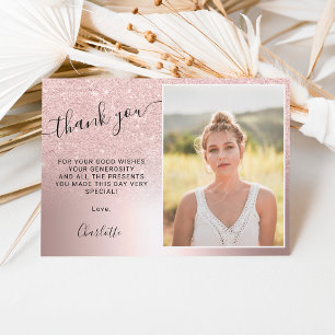 Rose gold glitter metallic ombre 3 photos Sweet 16 Thank You Card