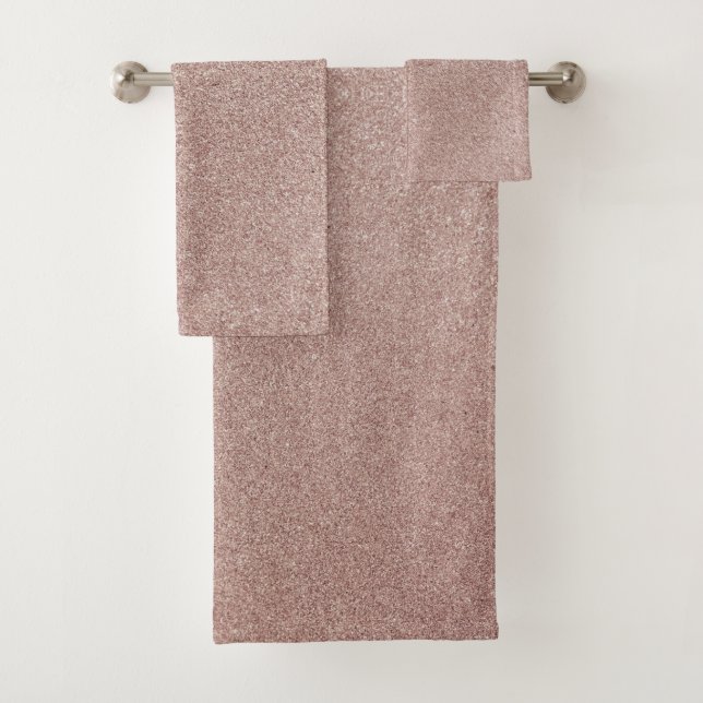 Rose Gold Glitter Metallic Pretty Girly Sparkly Bath Towel Set (Insitu)