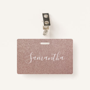 Rose Gold Glitter Metallic Pretty Girly Sparkly ID Badge